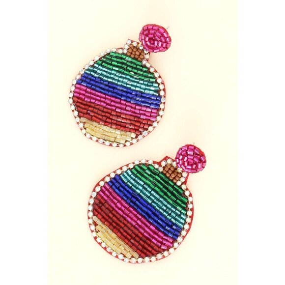 Rainbow Christmas Sphere Dangle Earrings - Picture 2 of 2